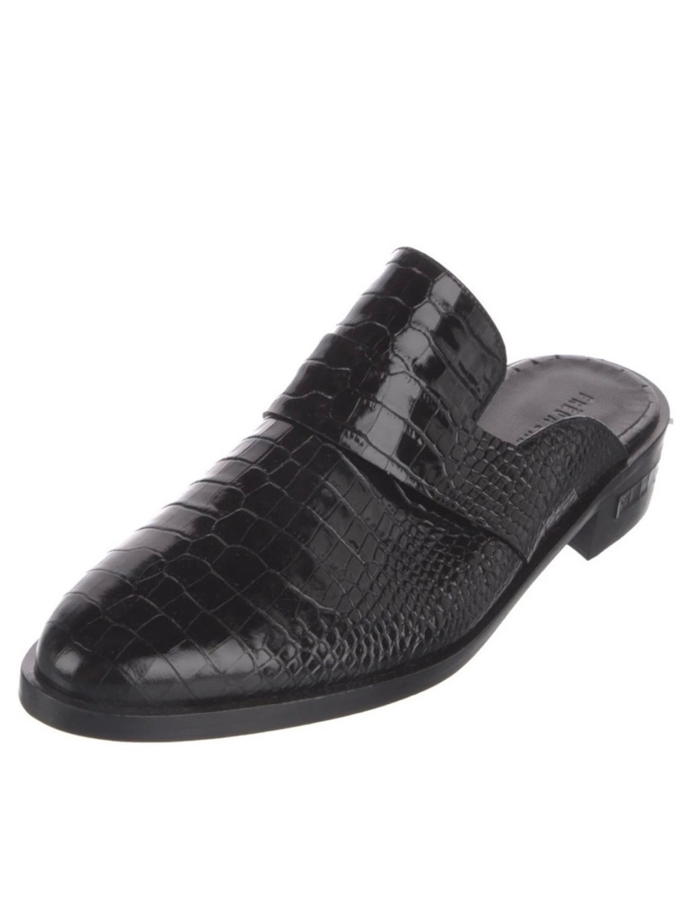 Freda Salvador Keen Black Embossed Leather Mules, size 6
